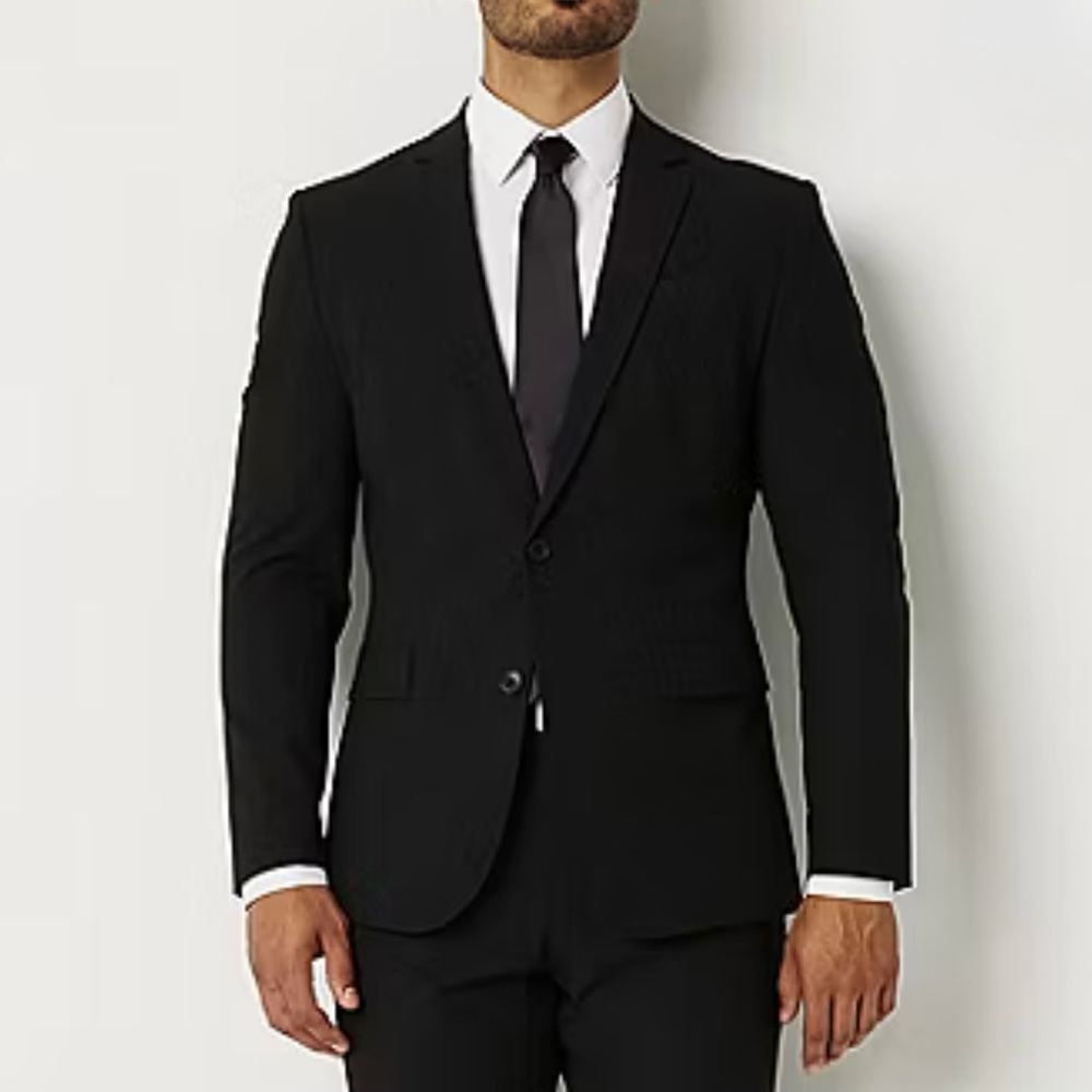 JF J.Ferrar Men's Black Slim Fit Blazer Sports Coat Dress Stretch Gabardine 44R